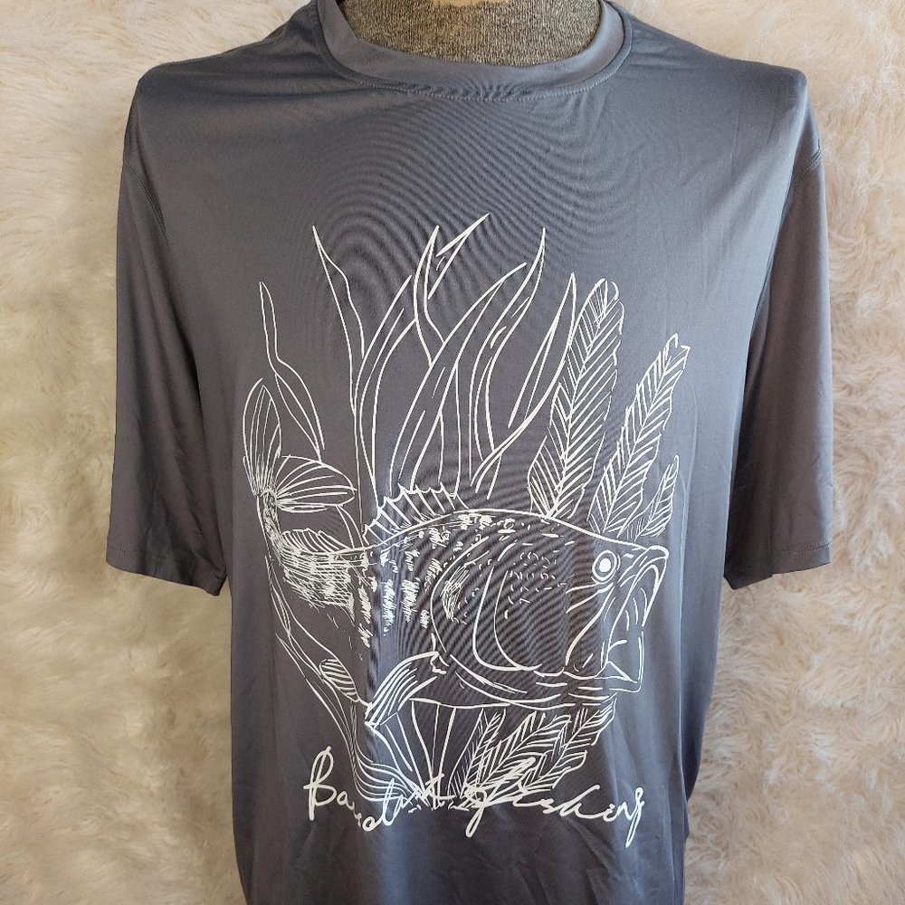 Bassdash Men's Grey Fishing Crew Neck Short Sleeves T-Shirt Size 2XL